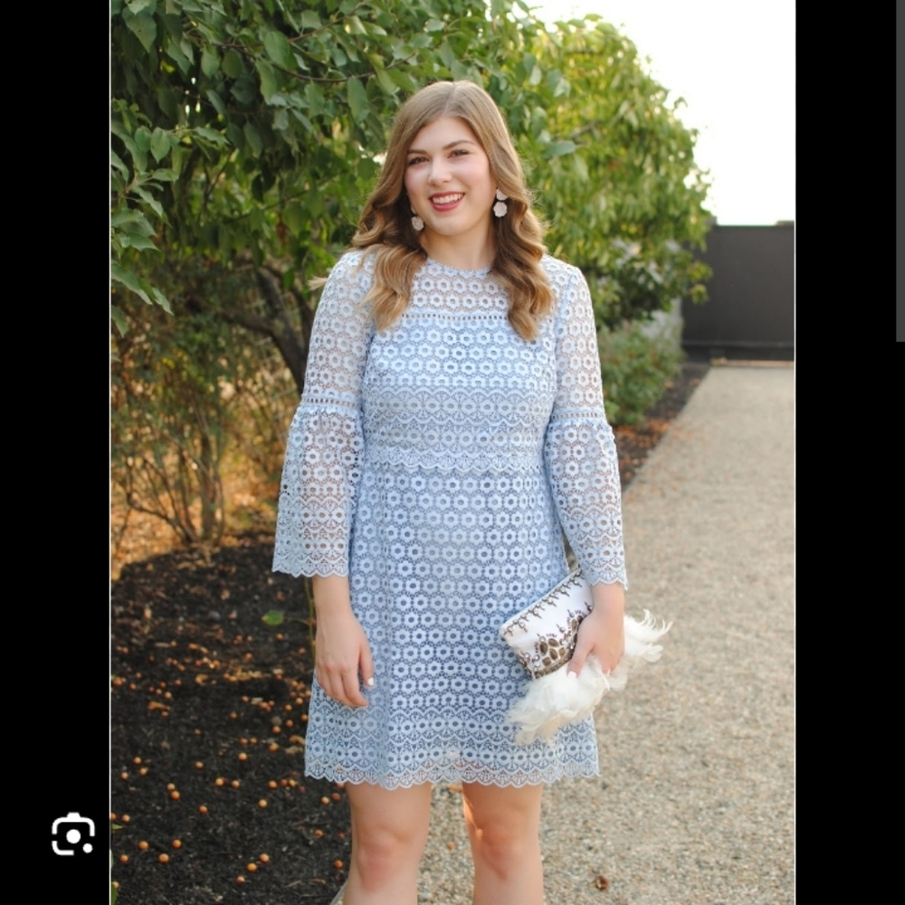 Bell Sleeve Floral Crochet Lace Powder Blue J. Crew Dress